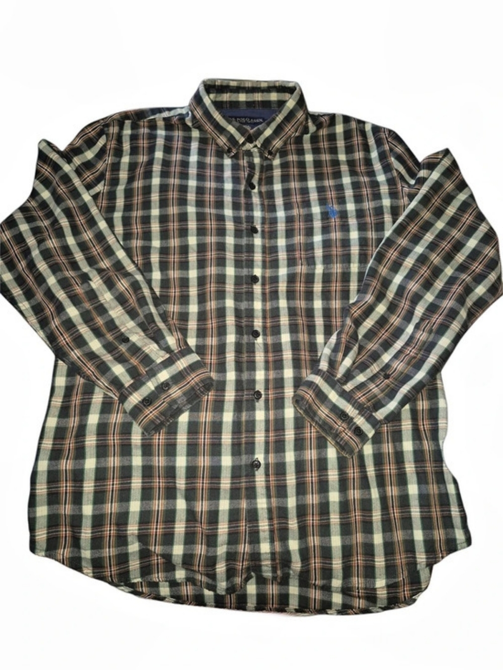 U.S. Polo Assn. Plaid Button Down Shirt in Green & Black Size Large